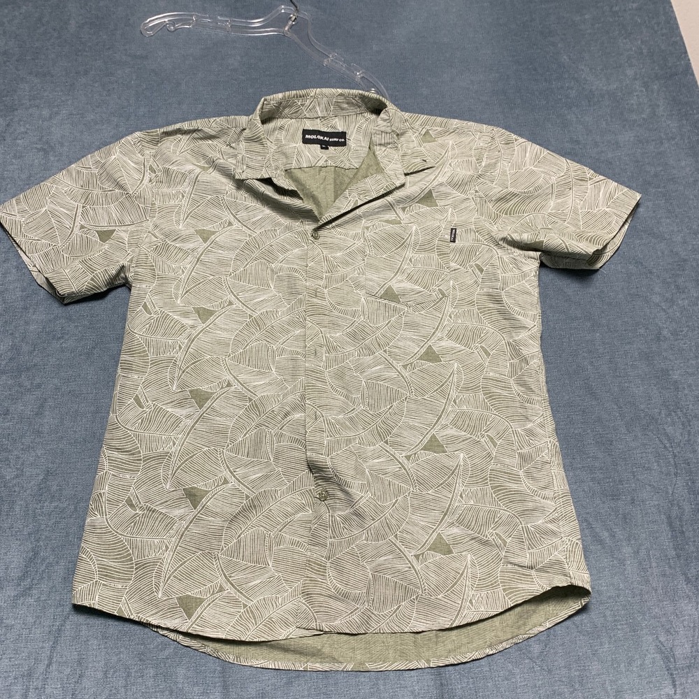 Molokai Surf Co. Hawaiian Shirt Mens XL Green Leaf Print Beach Vacation Travel